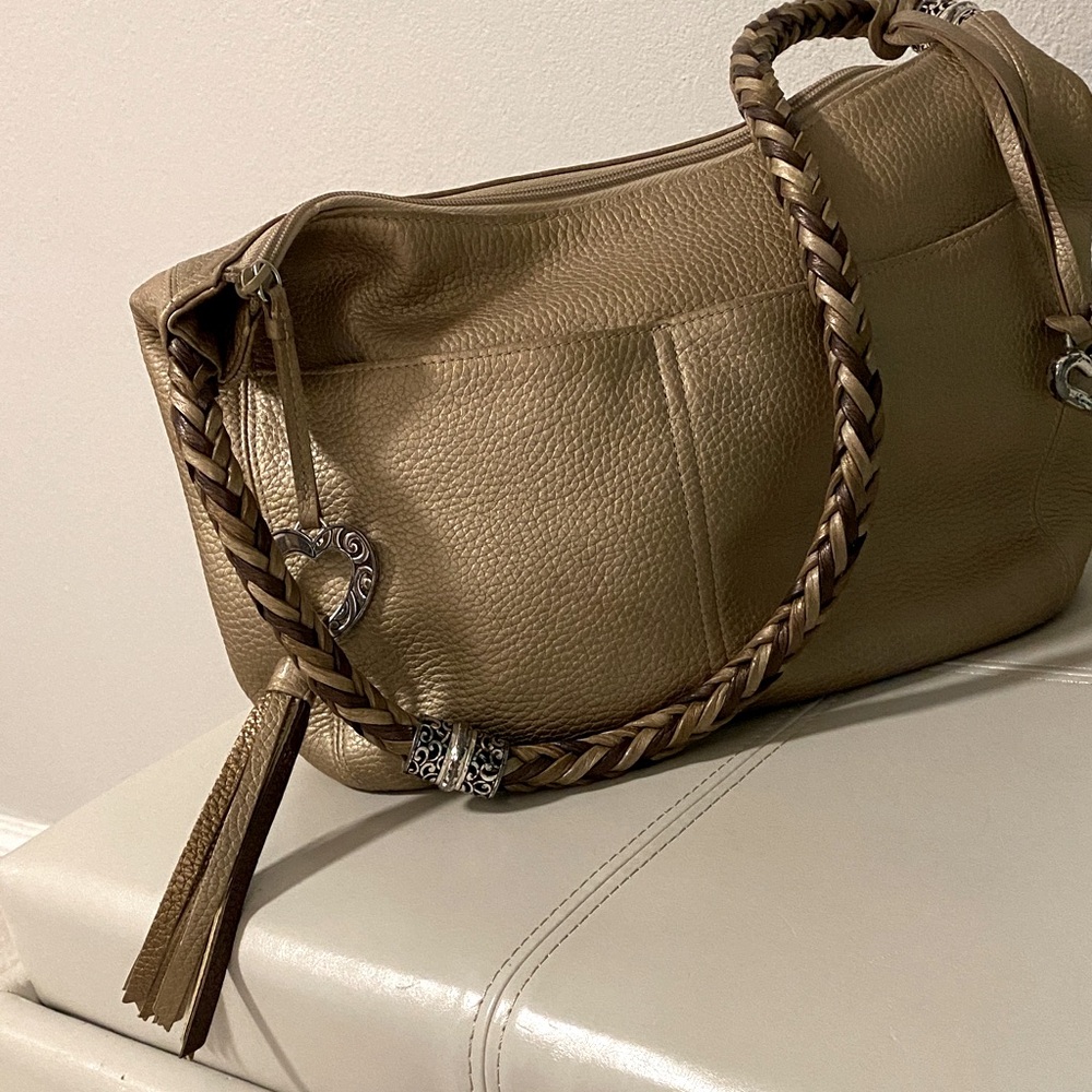 Brighton Gold/Tan Braided Handle Genuine Leather Bag - Picture 2 of 13